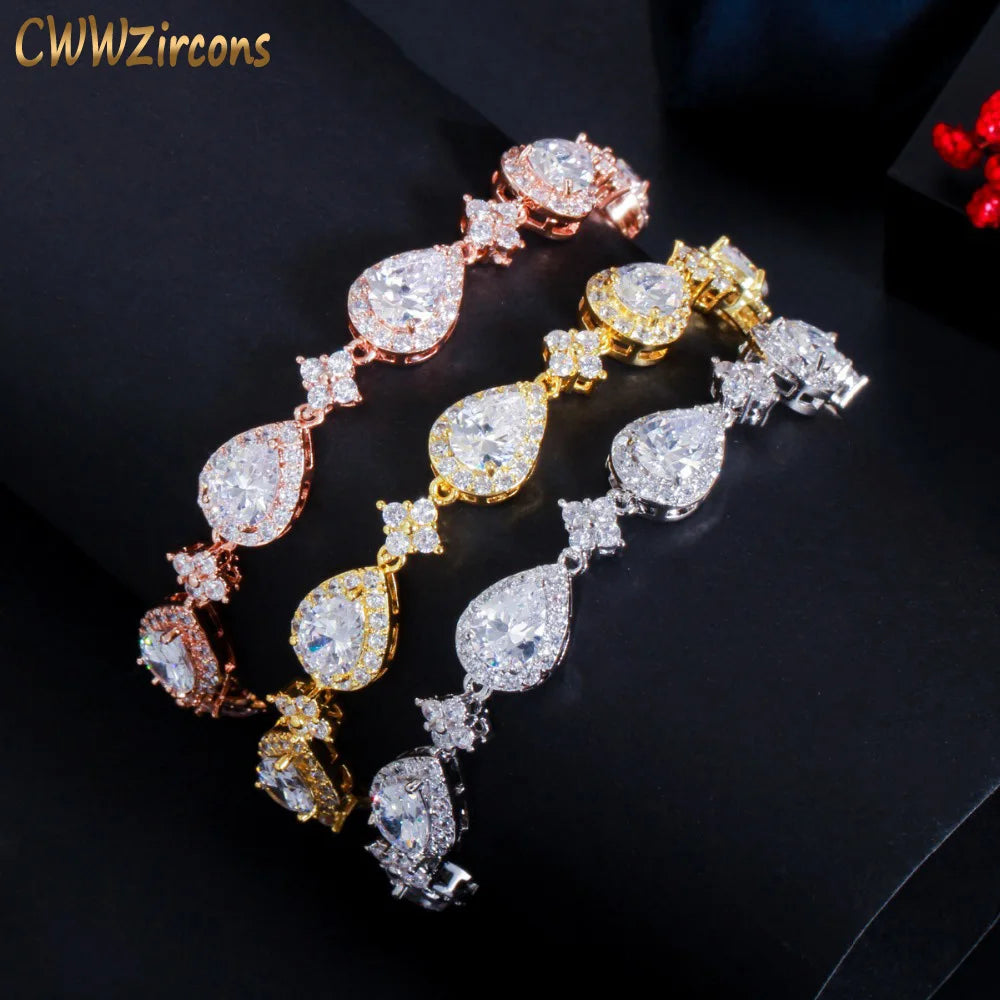 Top Bling Big Water Drop Cubic Zirconia Rose Gold Color Tennis Bracelet for Women Trendy Party Wedding Jewelry CB238